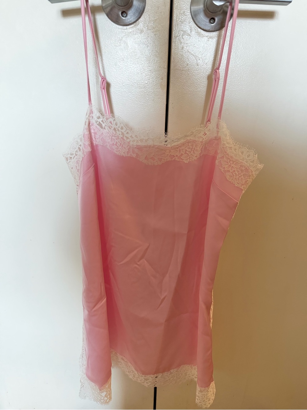 Aritzia Pink Satin Lace-Trim Slip